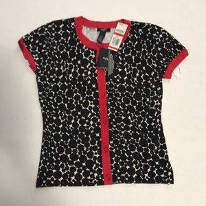 ALFANI SILK PETITE BUTTON SWEATER RED BLACK